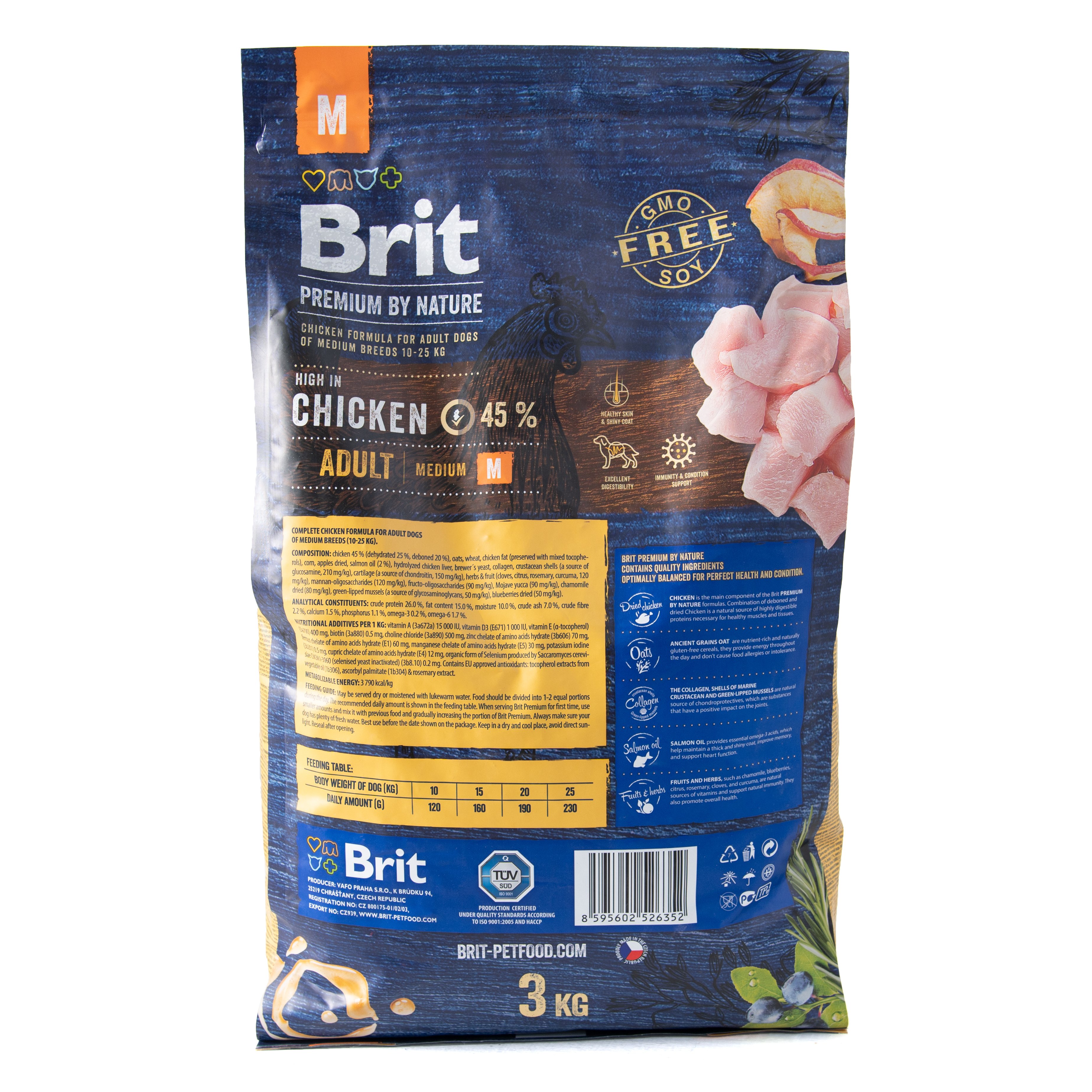 Сухий корм для собак середніх порід Brit Premium Dog Adult М, з куркою, 3 кг - фото 3
