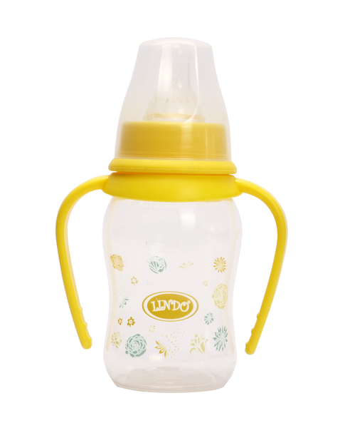 Пляшечка для годування Lindo, вигнута з ручками, 125 мл, жовтий (Li 146 жел) - фото 1