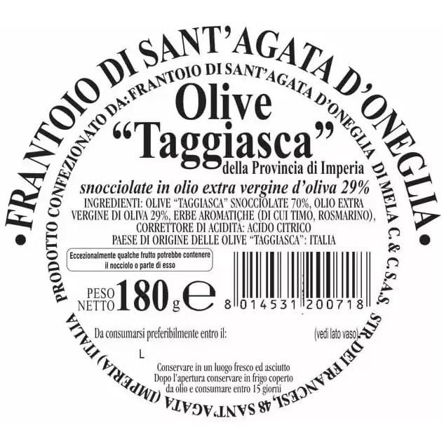 Оливки Frantoio di Sant'agata Таджаске без косточек в оливковом масле 180 г - фото 2