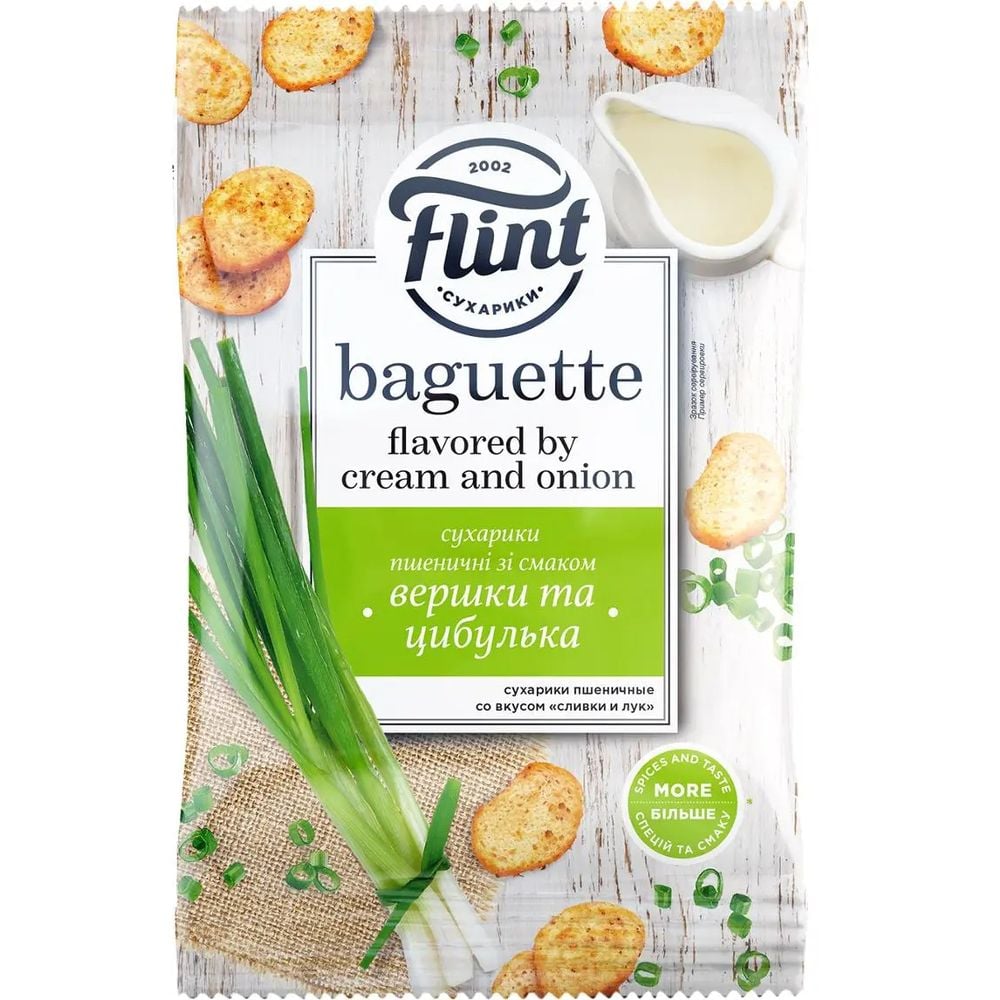 Сухарики Flint Baguette Пшеничные со вкусом сливок и лука 60 г (860533) - фото 1
