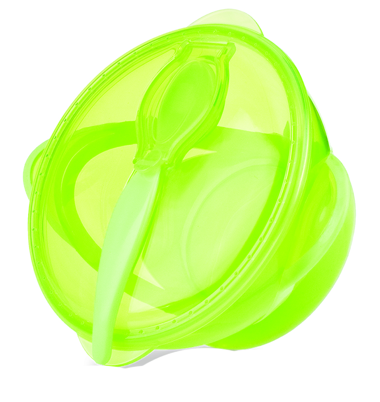 Тарелка на присоске Nuby с крышкой и ложкой, зеленый (5419grn) - фото 1