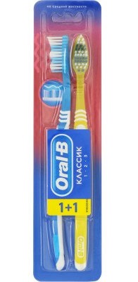 Зубна щітка Oral-B 3-Effect Classic, середня, синій з жовтим, 2 шт. - фото 1