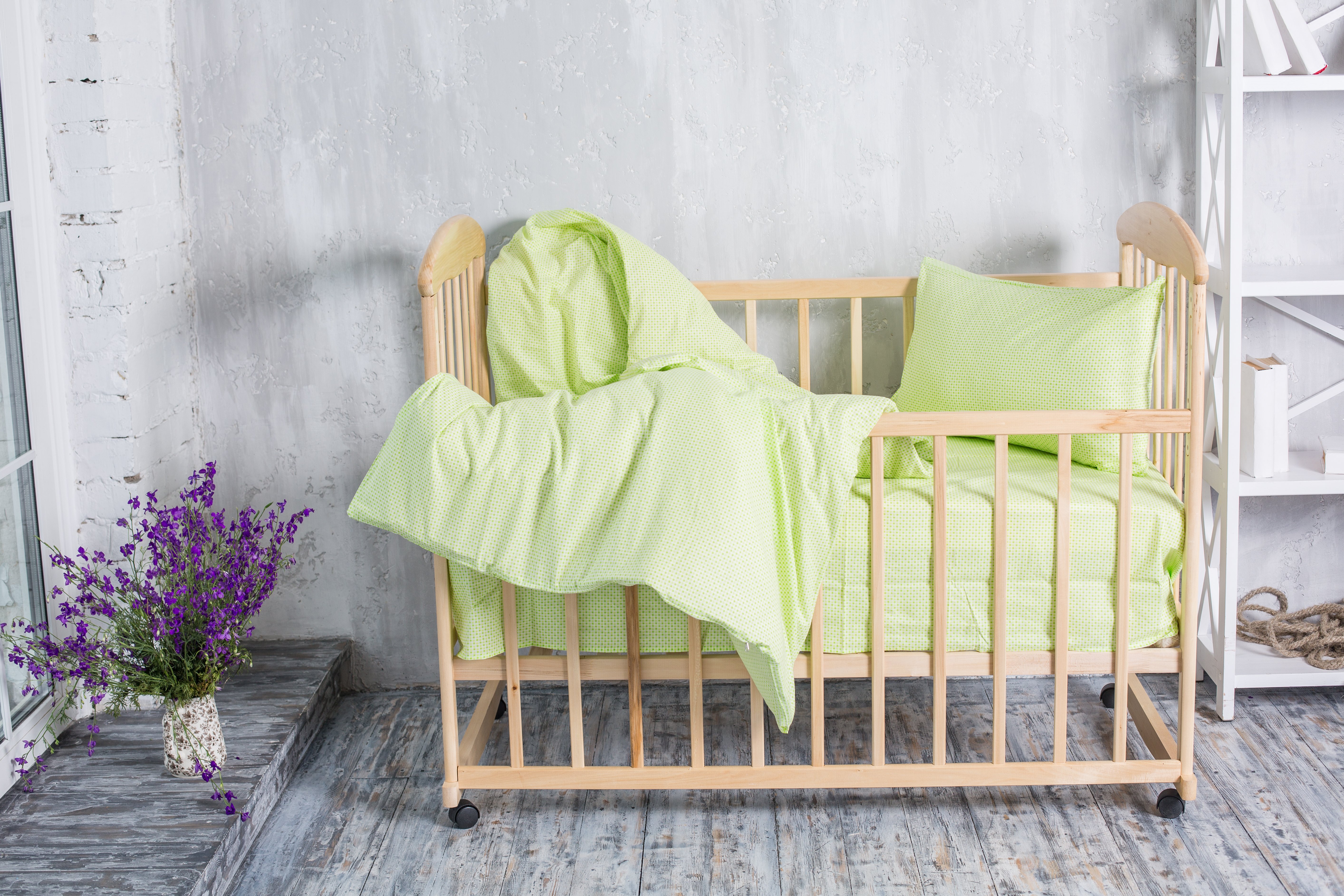 Комплект постельного белья Ecotton Горошек, поплин, детский, 140х110 см, зеленый (18723) - фото 1