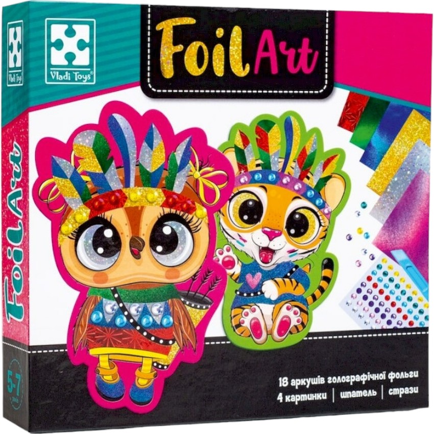 Набір для творчості Vladi Toys Foil Art Шалені індіанці VT4433-09 фольга, шпатель, стрази - фото 1