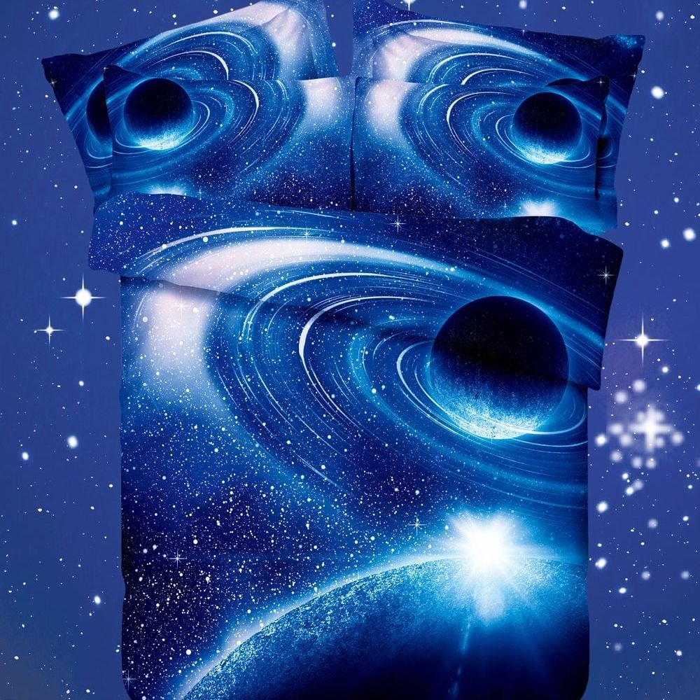Комплект постельного белья Love You Космос 5, полисатин, евростандарт, синий (56001) - фото 1