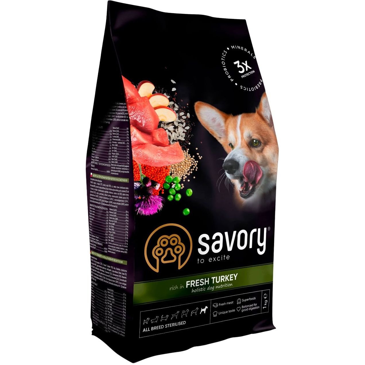 Сухой корм Savory для стерилизованных собак всех пород, со свежей индейкой, 1 кг - фото 1