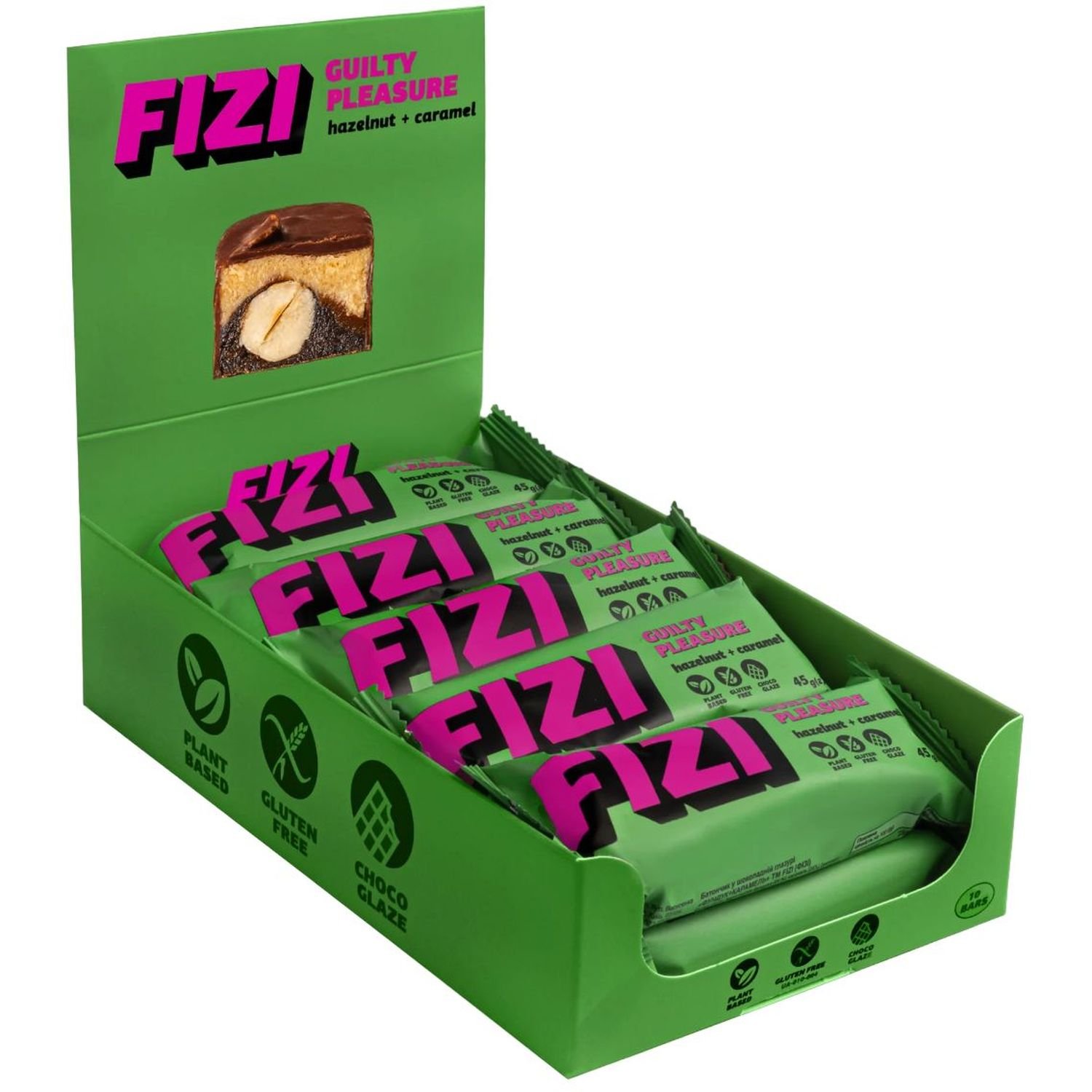 Набір шоколадних батончиків Fizi Guilty Pleasure Hazelnut + caramel 10 шт. - фото 1