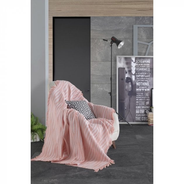 Плед-накидка Eponj Home Buldan Keten Verda pudra, 220х170 см, светло-розовый (svt-2000022282383) - фото 1