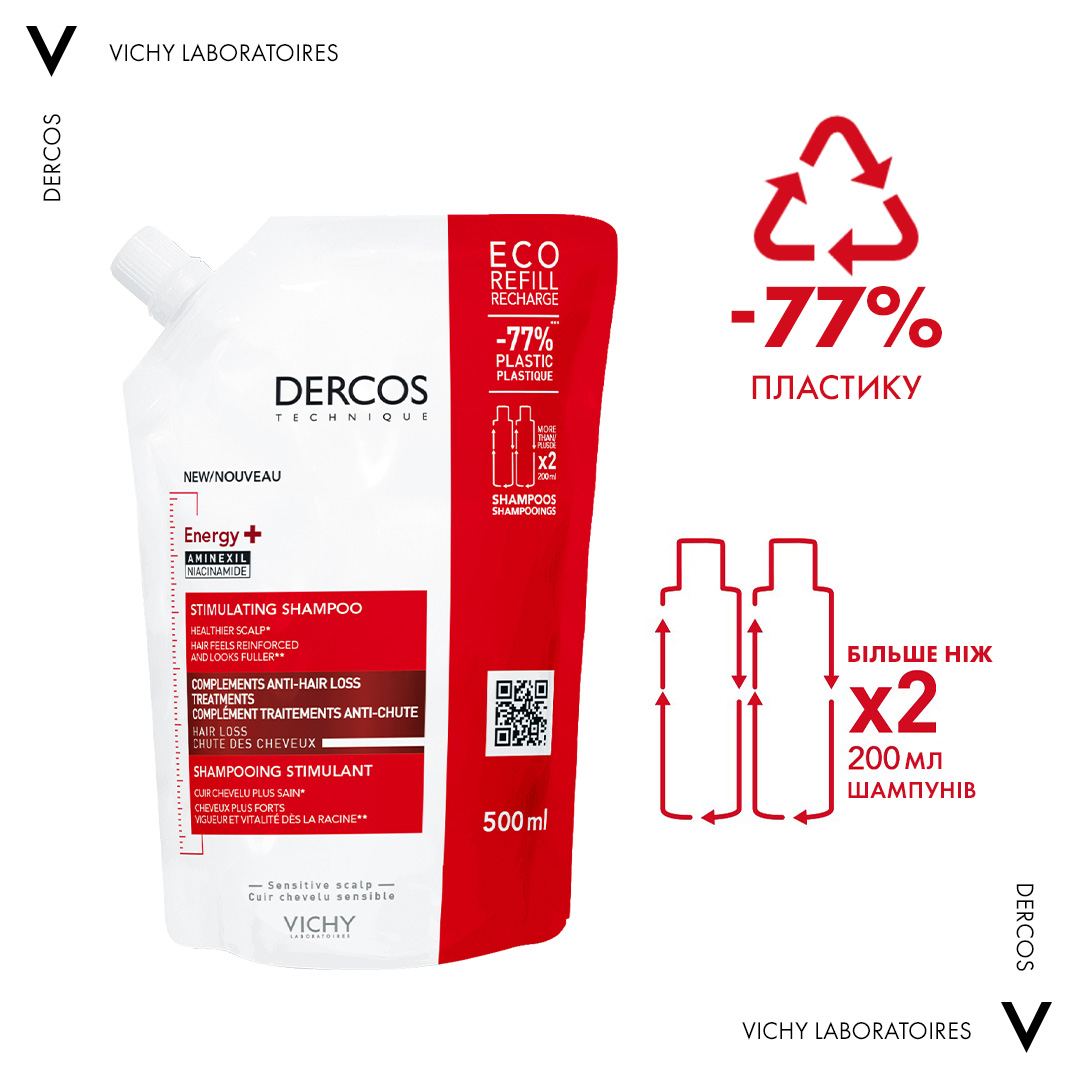 Тонизирующий шампунь Vichy Dercos Energy+ с Аминексилом и Ниацинамидом для борьбы с выпадением волос, 500 мл - фото 3
