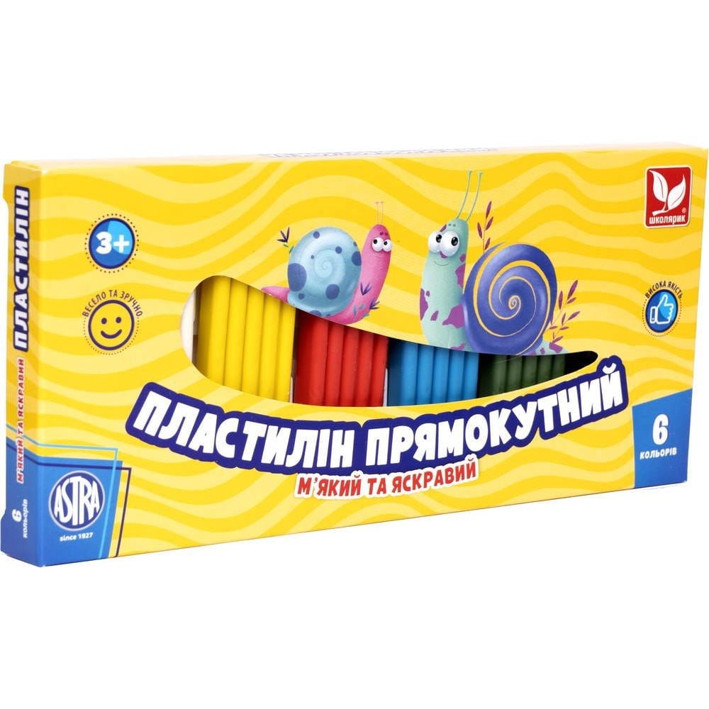 Пластилін восковий Школярик, прямокутний, 6 кольорів, 140 г (303116001-UA) - фото 1