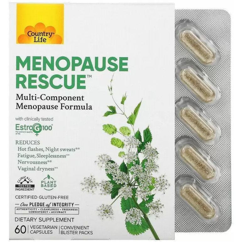 Натуральна добавка в разі менопаузи Country Life Menopause Rescue 60 вегетаріанських капсул - фото 1