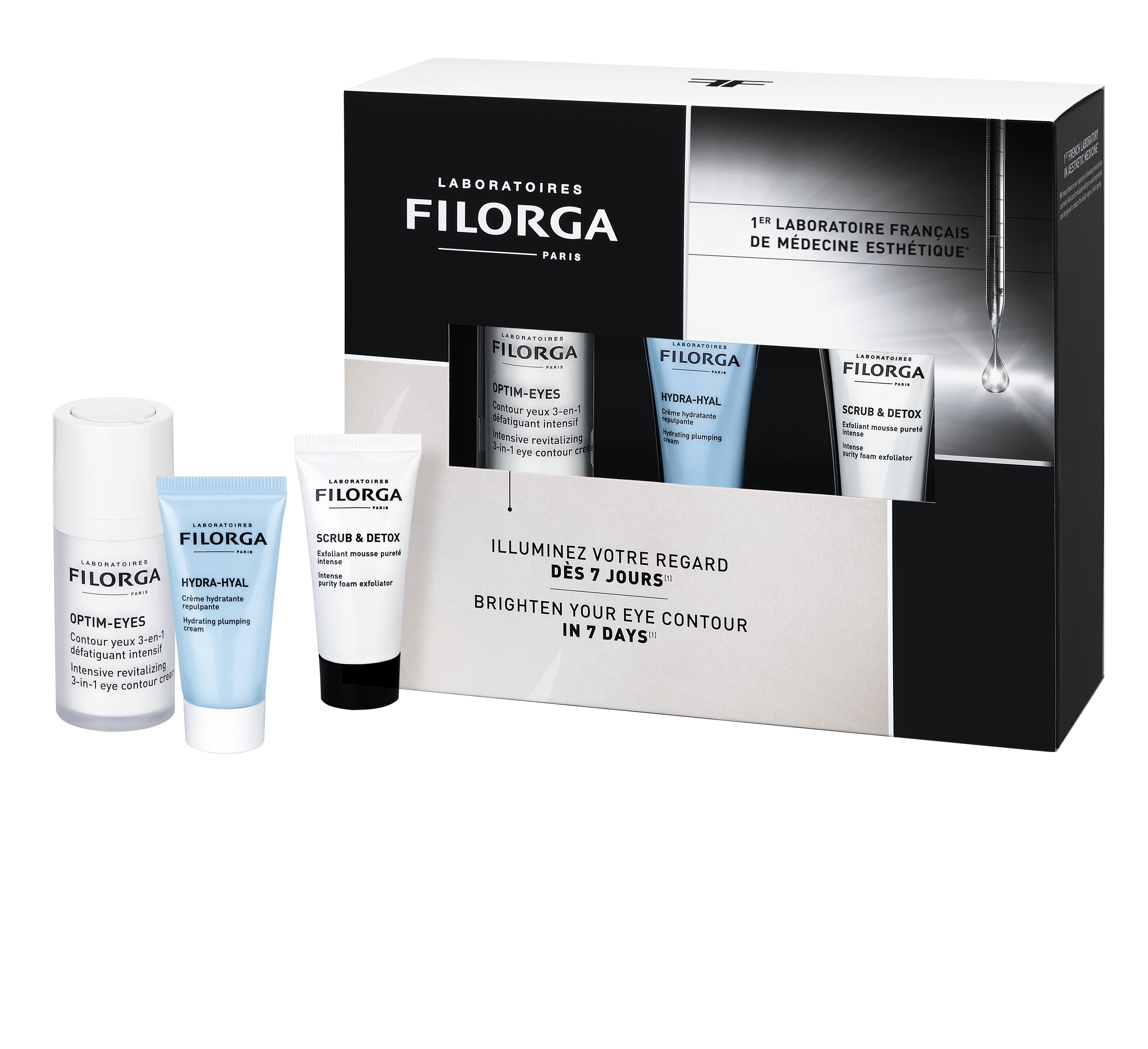 Набор Filorga: Крем для контура глаз Filorga Optim-Eyes Eye Contour, 15 мл + крем Filorga Hydra-Hyal, 15 мл + Скраб для лица Filorga Scrub&Detox, 15 мл - фото 1