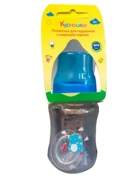Бутылочка для кормления Курносики, с широким горлышком, с силиконовой соской, 250 мл, голубой (7006 гол) - фото 1