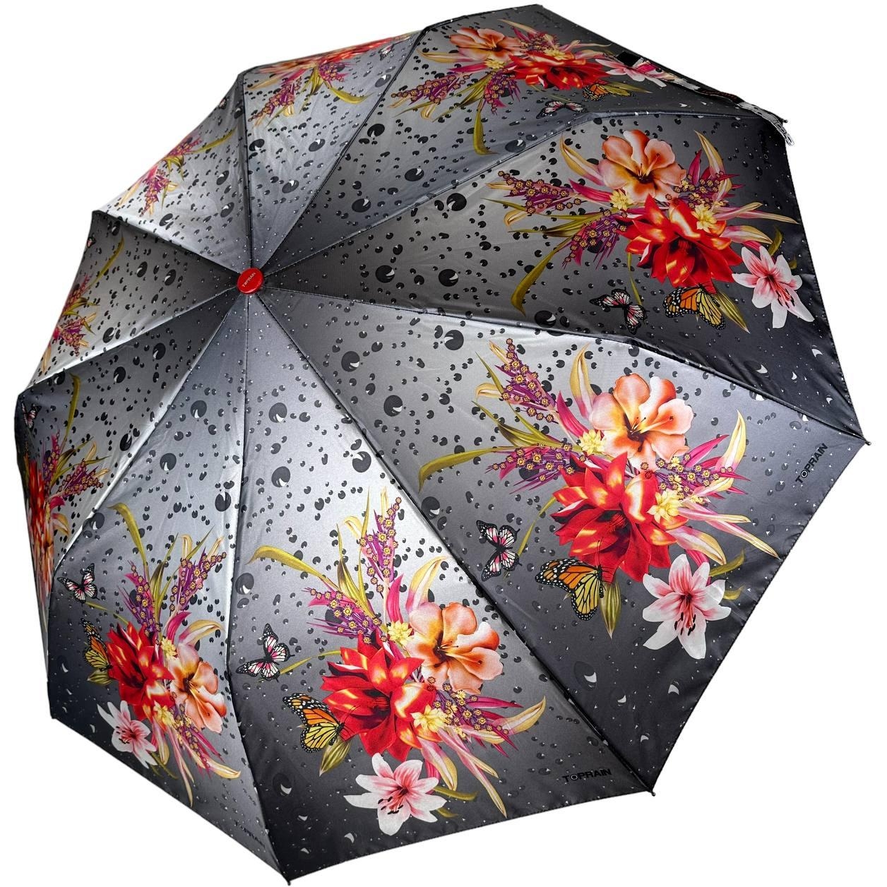 Женский складной зонтик полуавтомат Toprain 97 см серый - фото 1