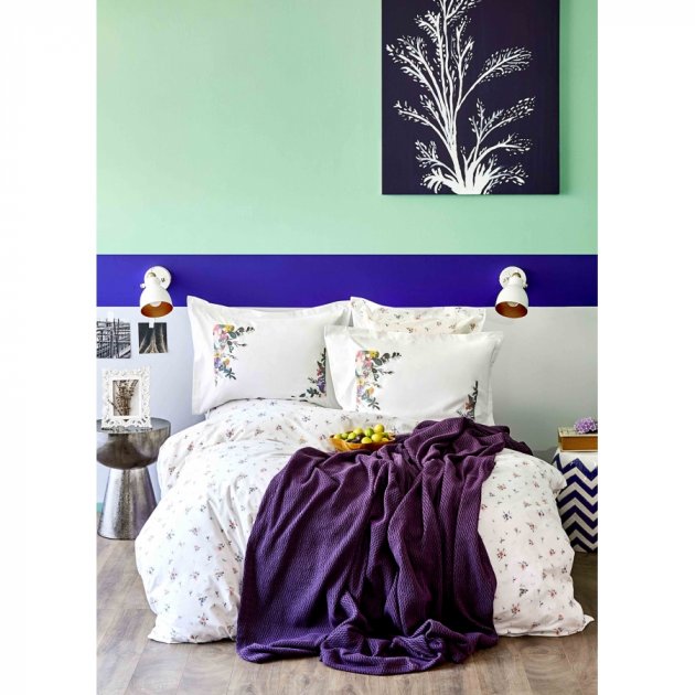 Набір постільна білизна з пледом Karaca Home Fertile lila 2020-1, євро, ліловий, 7 предметів (svt-2000022231251) - фото 1