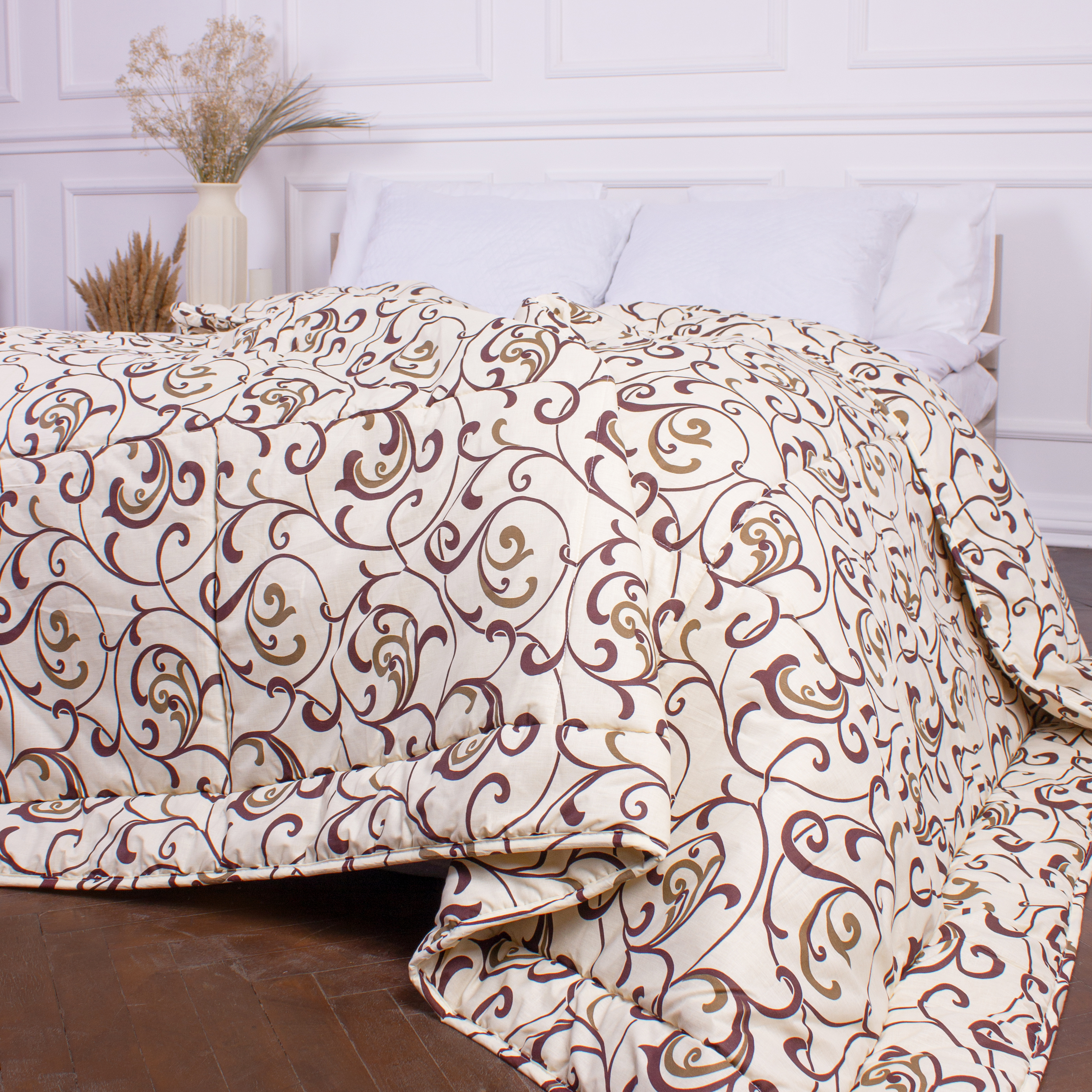 Одеяло шерстяное MirSon №017, демисезонное, 155x215 см, бежевое с узором - фото 5