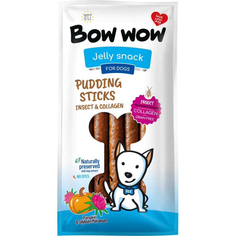 Ласощі для собак Bow wow пудингові палички з комахами, колагеном та гарбузом 6 шт. - фото 1