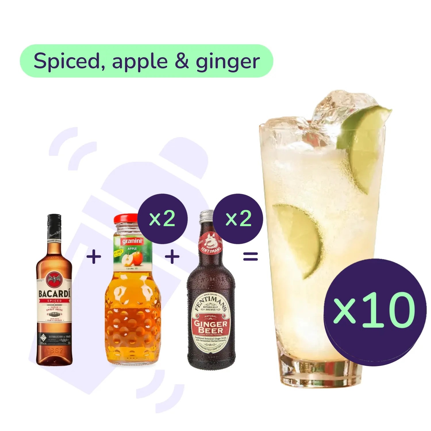 Коктейль Spiced, Apple & Ginger (набір інгредієнтів) х10 на основі Bacardi - фото 1