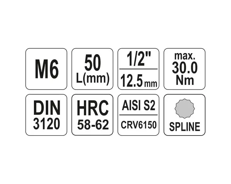 Головка торцева Yato квадрат 1/2" Spline M6 L= 55 мм (YT-04341) - фото 4