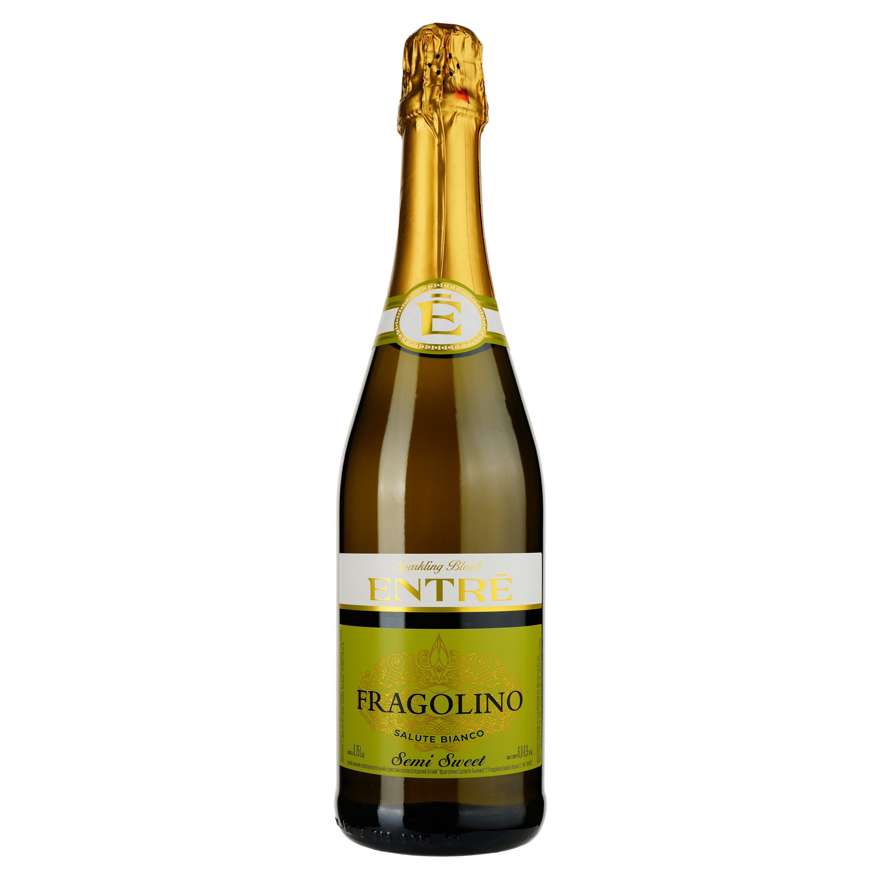 Напиток винный Entre Fragolino Salute Bianco, белый, полусладкий, 6-6,9%, 0,75 л - фото 1