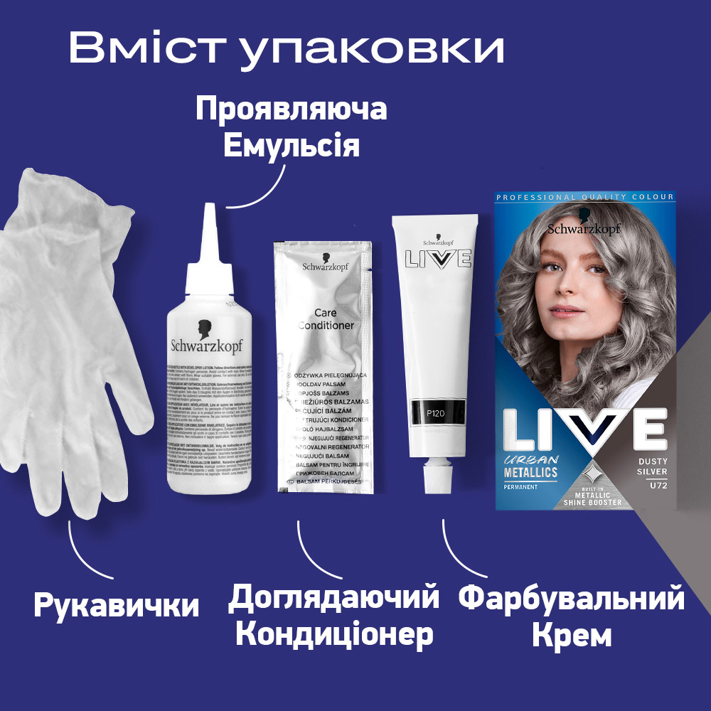 Краска для волос Schwarzkopf Live Urban Metallics U72 Dusty Silver - фото 4