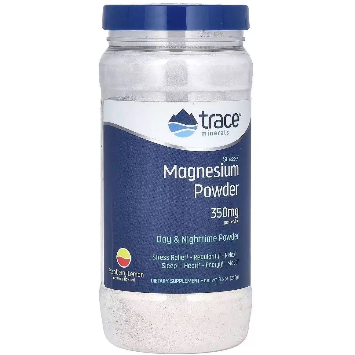 Магній Trace Minerals Magnesium Powder Stress-X зі смаком малини та лимона 350 мг 240 г - фото 1