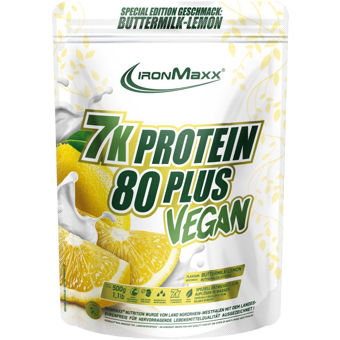 Протеїн IronMaxx Vegan Protein 7k - 80 Plus Пахта-Лимон 500 г - фото 1