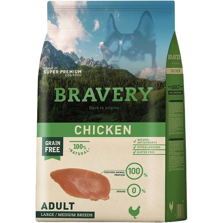 Сухой корм для взрослых собак средних и больших пород Bravery Chicken Adult Large Medium, с курицей, 4 кг - фото 1