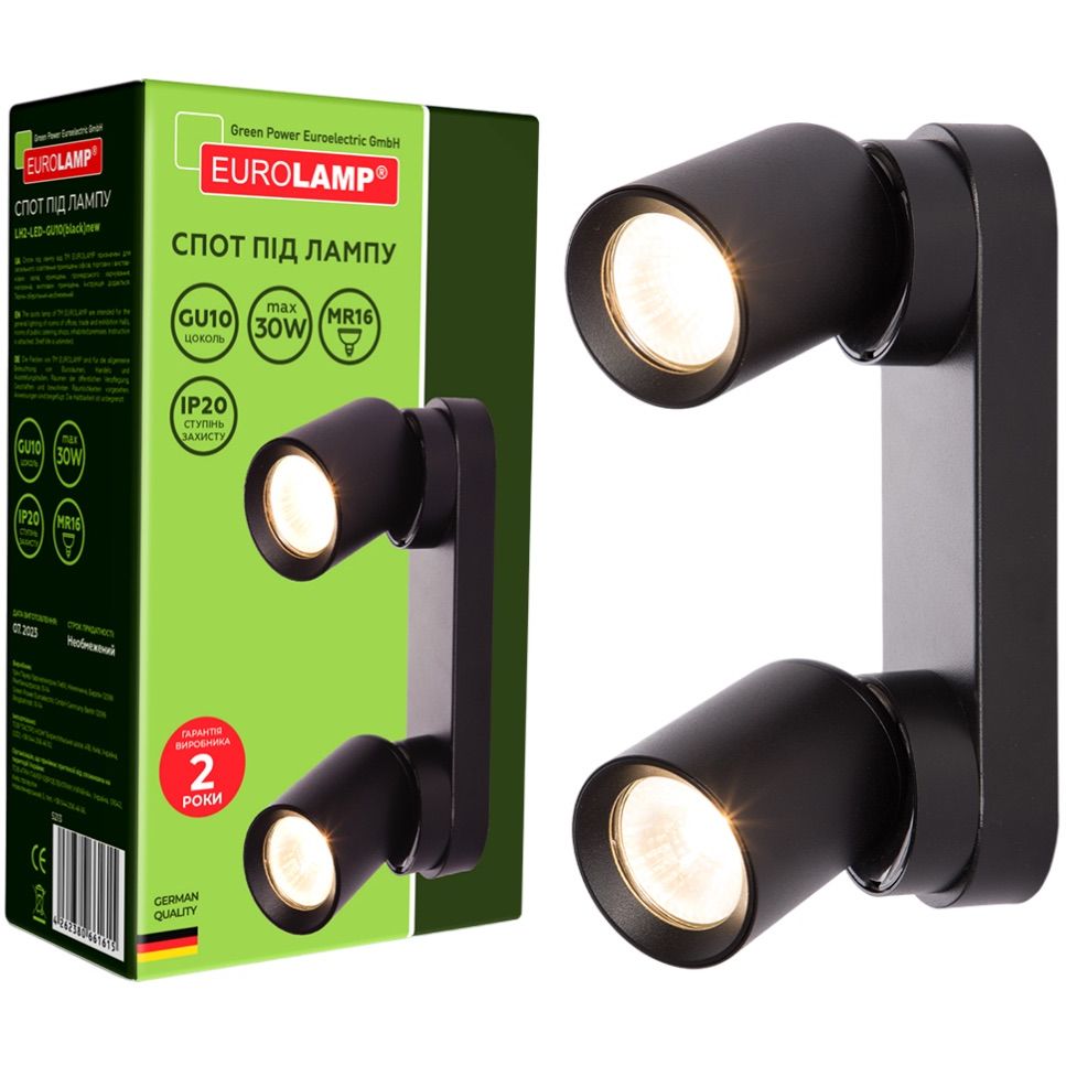 Светильник спот для ламп Eurolamp 2 х 30 Вт GU10 черный (LH2-LED-GU10(black)new) - фото 1