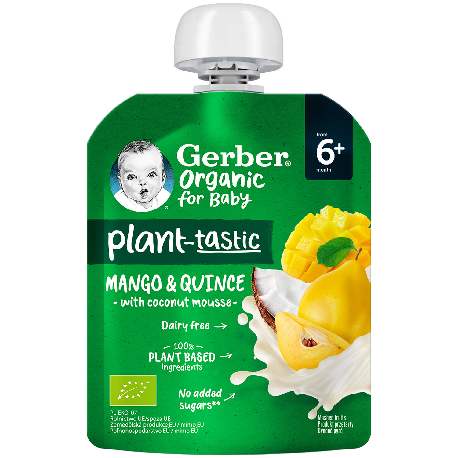 Пюре Gerber Organic с манго, айвой и кокосовым муссом для детей от 6 месяцев 80 г - фото 1