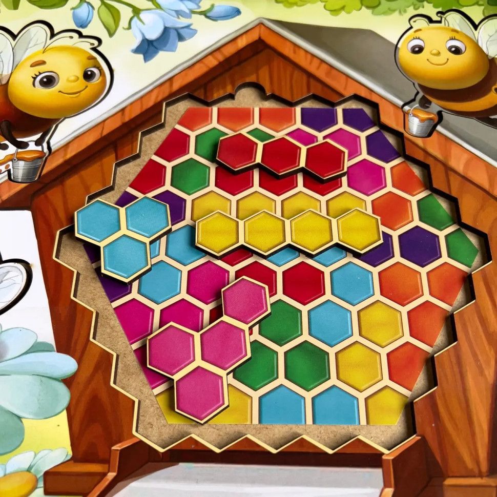 Дерев'яний пазл-вкладиш Веселі бджілки Ubumblebees (ПСД165) PSD165 сортер-тетріс - фото 2