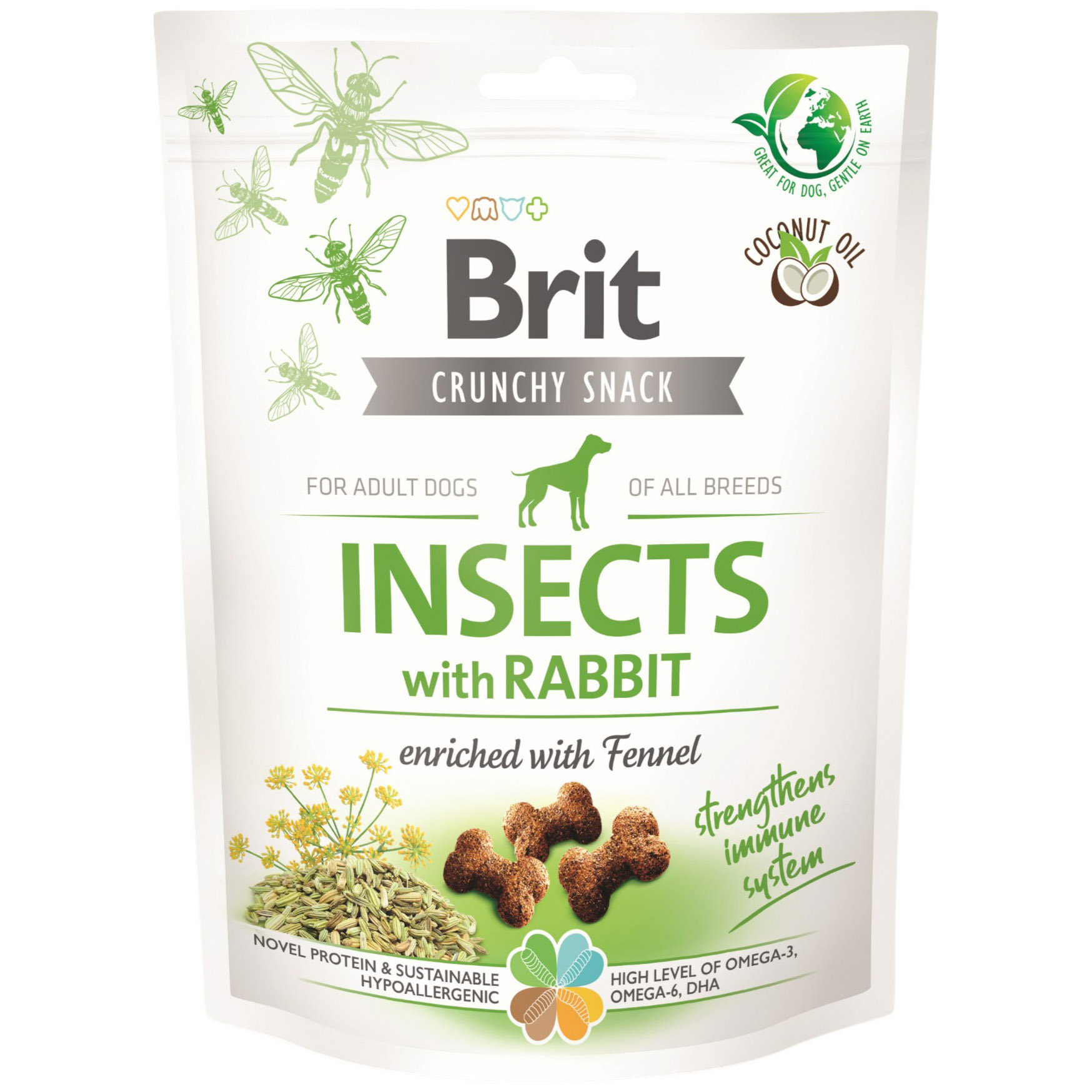 Лакомство для собак Brit Care Dog Crunchy Snack Insects with Rabbit для иммунитета, насекомые, кролик и фенхель 200 г - фото 1