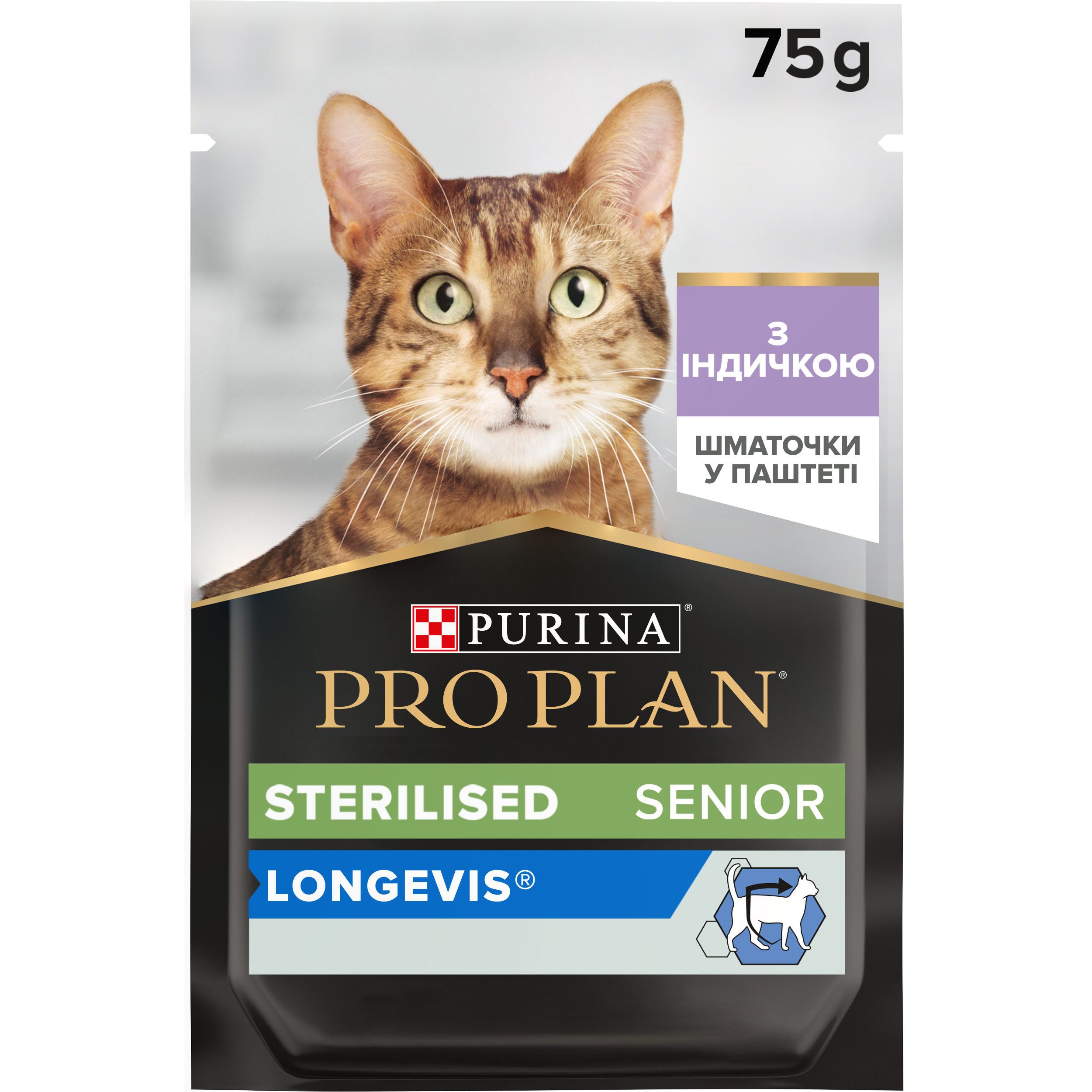 Влажный корм для кошек от 7 лет после стерилизации Purina Pro Plan Sterilised Senior кусочки в паштете с индейкой 75 г - фото 1