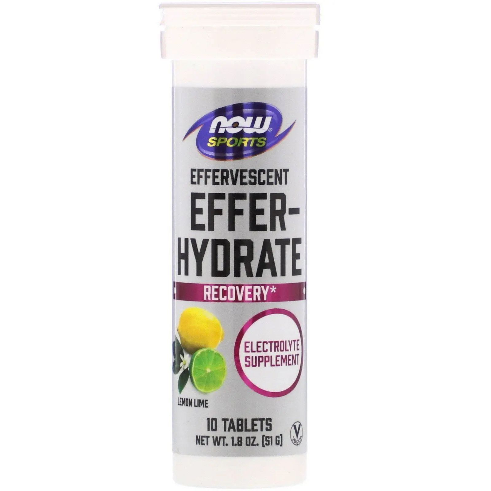 Электролиты Now Effer-Hydrate Sports с лимонно-лаймовым вкусом 10 таблеток - фото 1