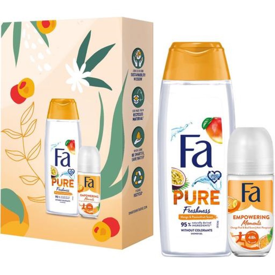 Набор Fa Pure Freshness: Гель для душа с ароматом манго и маракуйи 250 мл + Антиперспирант роликовый Empowering Moments 50 мл - фото 1