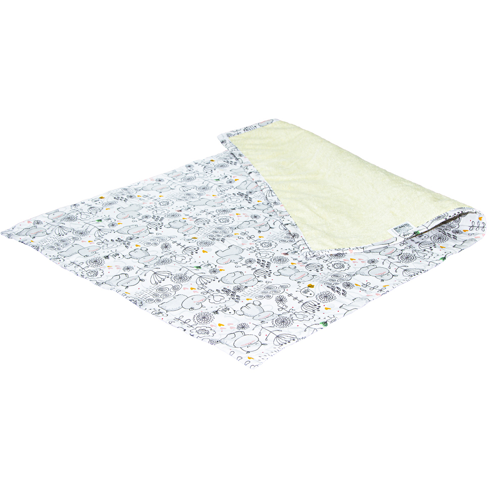 Пеленка непромокаемая Эко Пупс Eco Cotton двухсторонняя Бегемотики-птички 50х70см белый с серым - фото 1