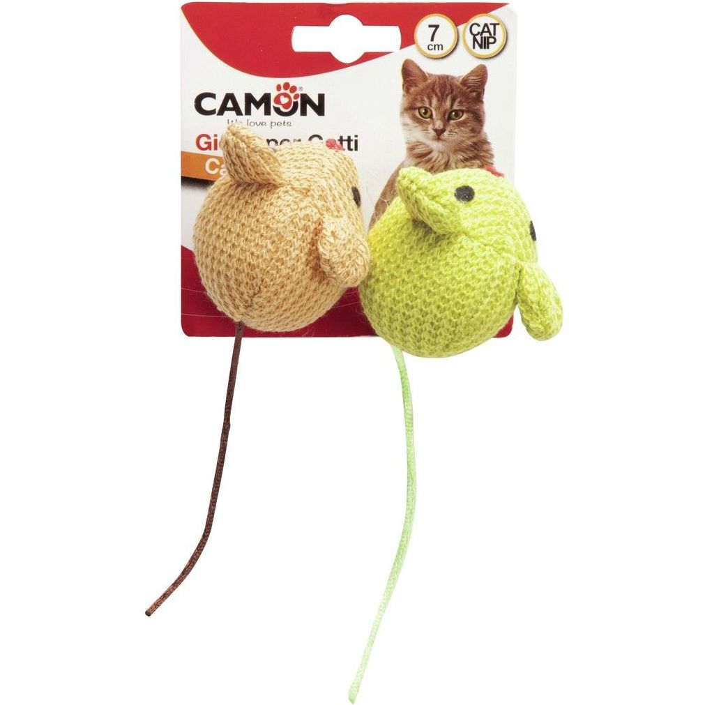 Іграшка для котів Camon Мишки, трикотаж, 7 см, 2 шт., в асортименті - фото 1