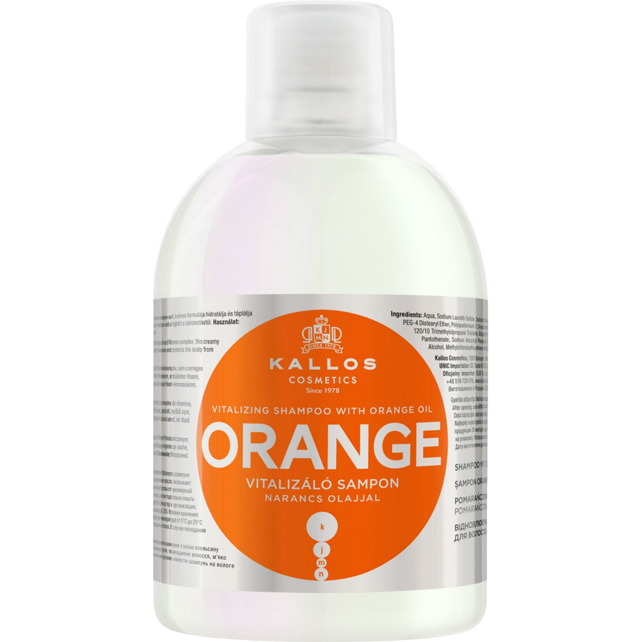 Шампунь для волос Kallos Cosmetics KJMN Orange укрепляющий с маслом апельсина, 1 л - фото 1