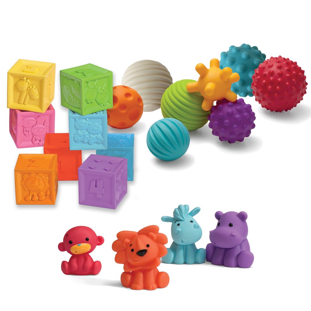 Мультисенсорний набір іграшок Infantino Balls, Blocks & Buddies М'ячики, кубики та звірятка (302021) - фото 2