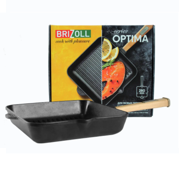 Сковорода-гриль Brizoll Optima квадратна з ручкою, 28х28х5 см (О282850G-P) - фото 3