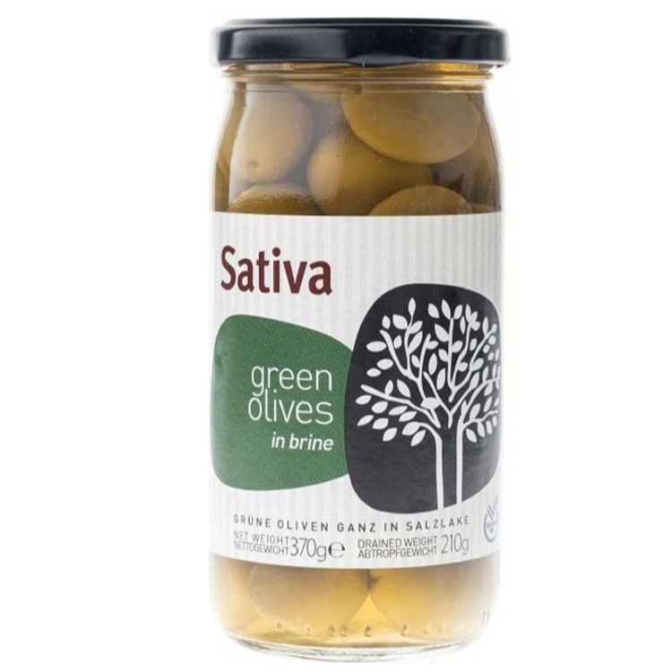 Оливки Sativa зеленые целые в рассоле 370 г - фото 1