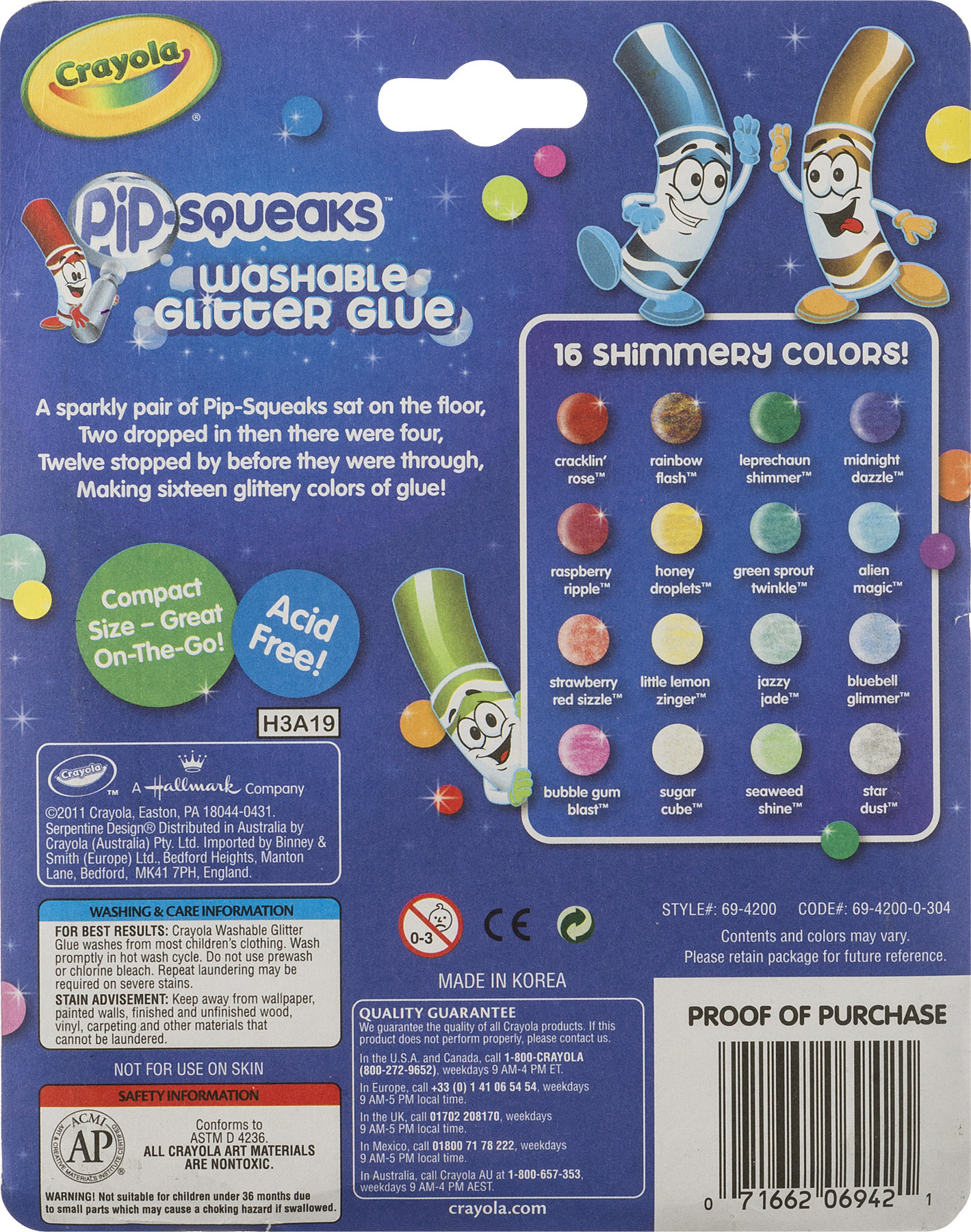 Рідкий клей Crayola PiP-Squeaks Washable Glitter Glue Unique & Bright Colors з блискітками 16 шт. (69-4200) - фото 2