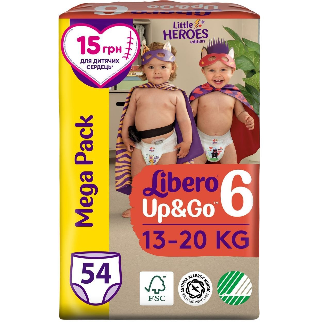 Підгузки-трусики Libero Up&Go Little Heroes 6 (13-20 кг), 54 шт. - фото 1