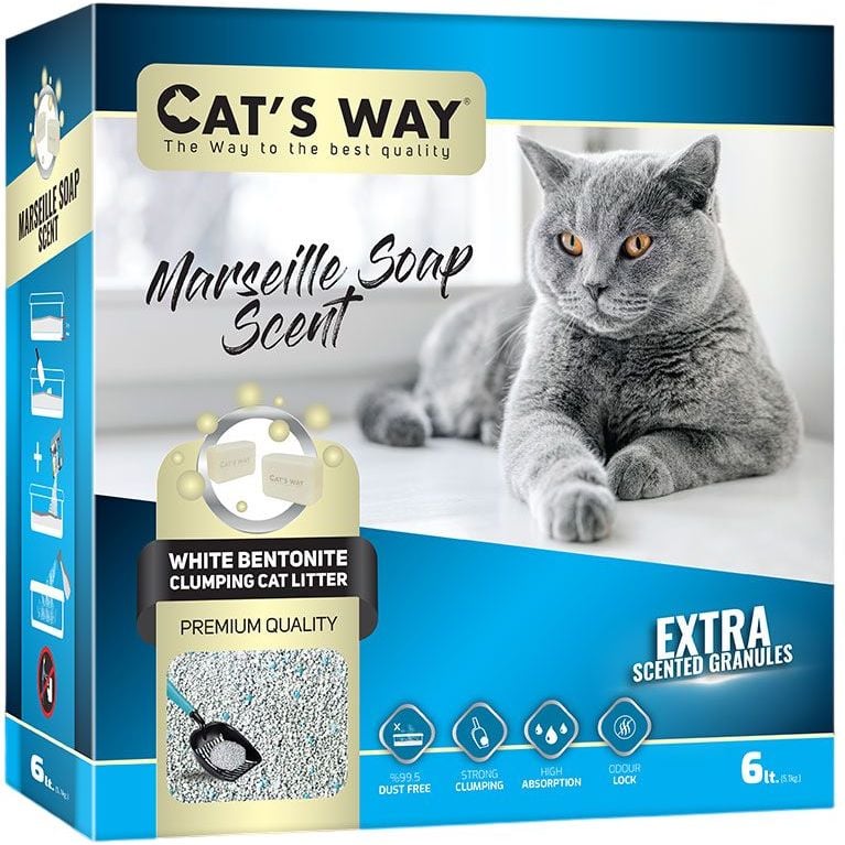 Бентонітовий наповнювач для котячого туалету Cat's Way, марсельске мило, бірюзові гранули, 6 л - фото 1