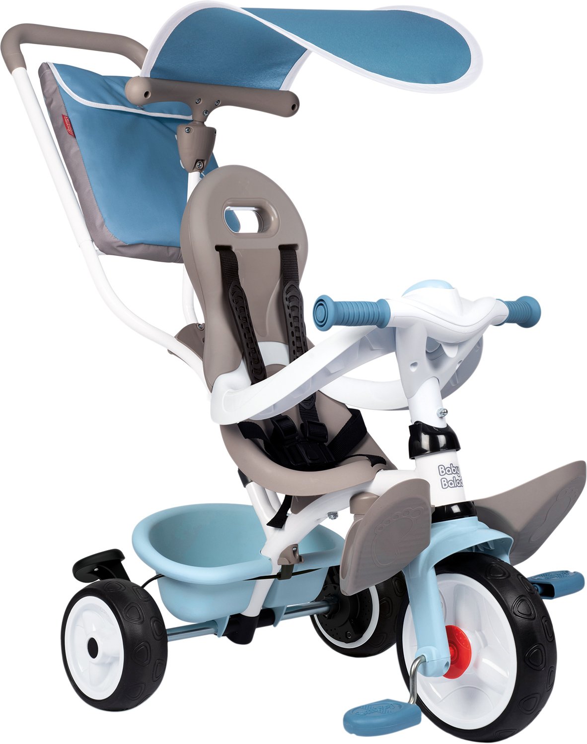 Триколісний велосипед Smoby Toys з козирком, багажником і сумкою, блакитний (741400) - фото 1