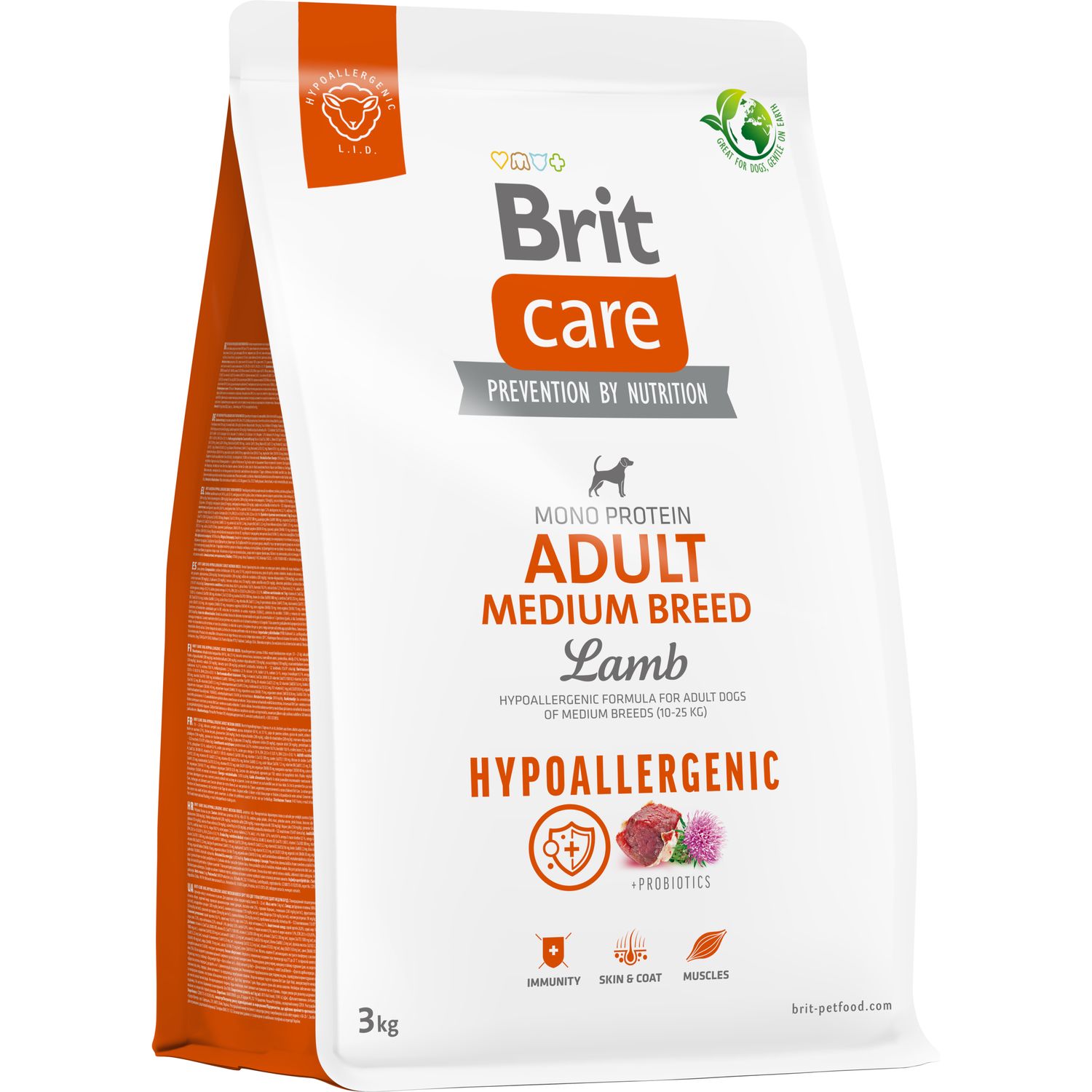 Сухий корм для собак середніх порід Brit Care Dog Hypoallergenic Adult Medium Breed, гіпоалергенний, з ягням, 3 кг - фото 1