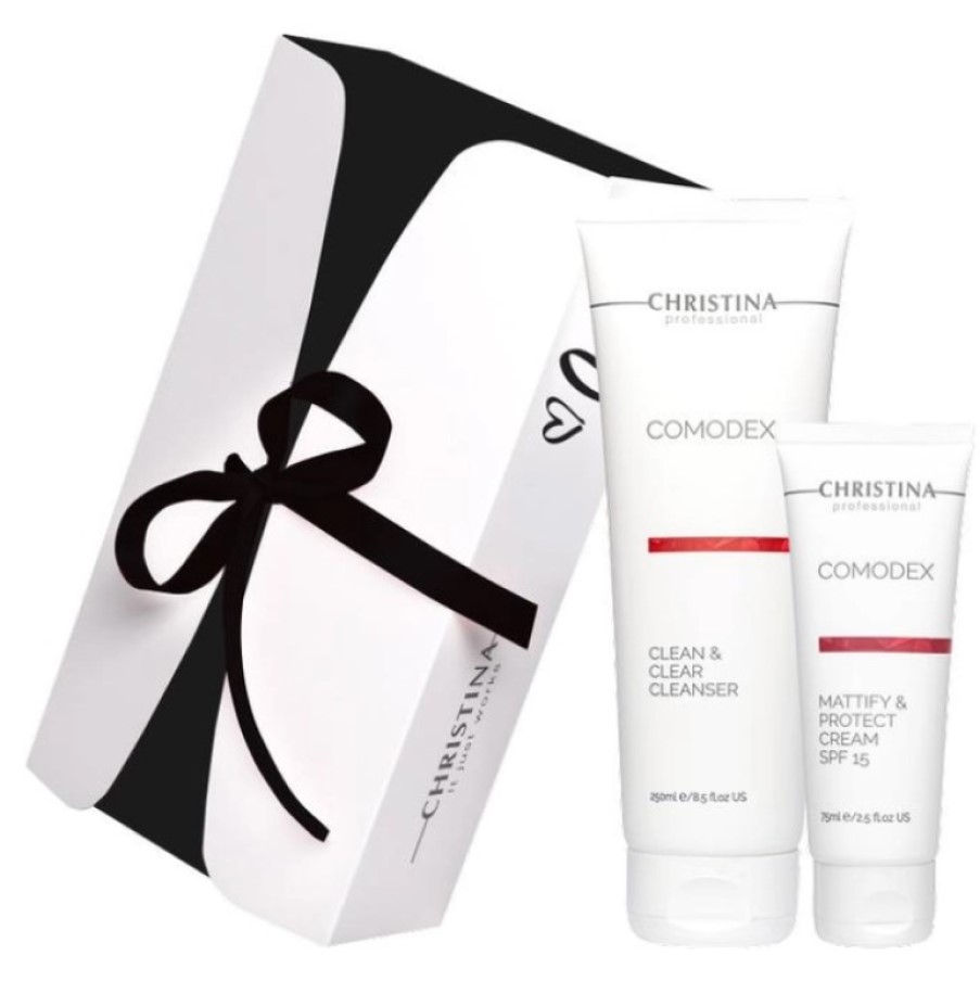 Подарочный набор Christina Clean Skin для жирной и проблемной кожи: Очищающий гель 250 мл + Матирующий крем SPF 15 75 мл - фото 1