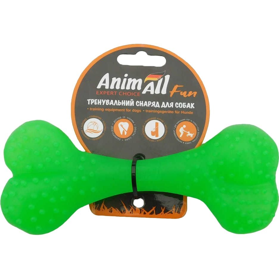 Игрушка для собак AnimAll Fun AGrizZzly Кость зеленая 15 см - фото 1