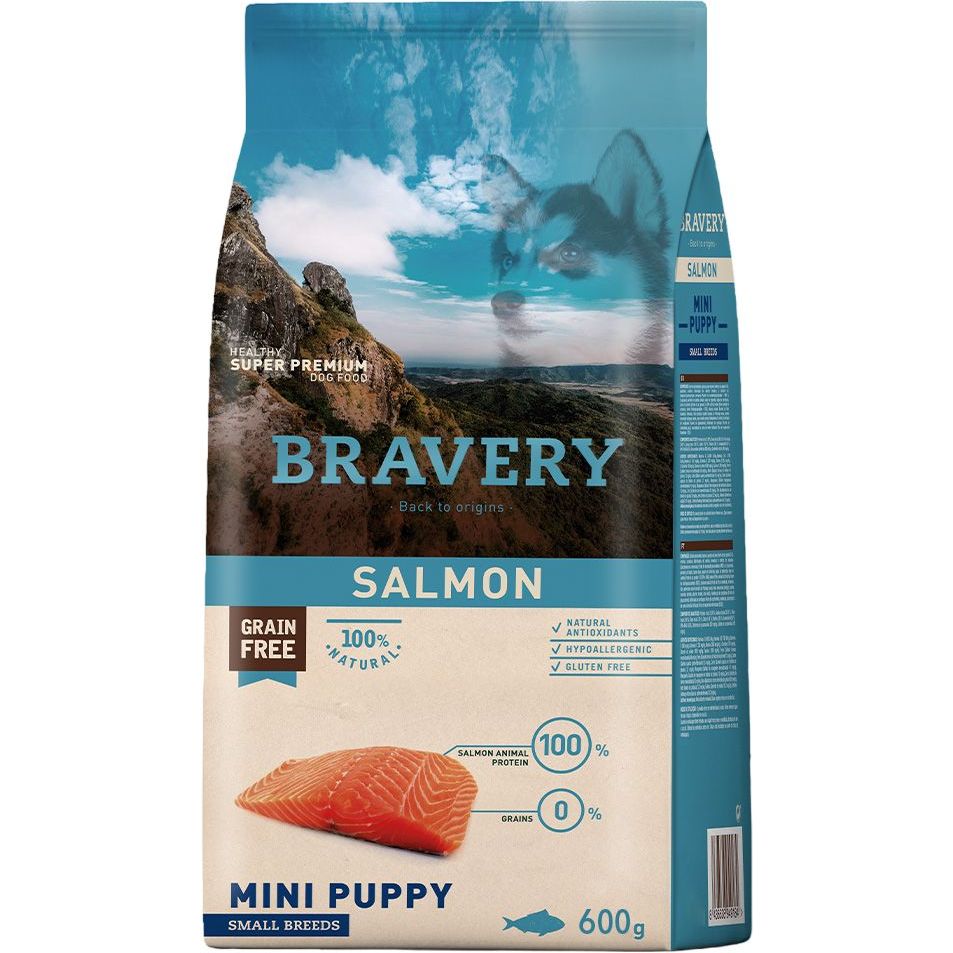 Сухой корм для щенков мелких пород Bravery Salmon Mini Puppy с лососем 600 г - фото 1