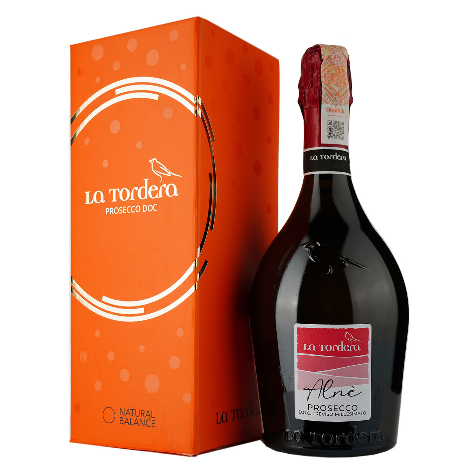 Вино игристое La Tordera Alne Prosecco DOC Treviso, белое, экстра-сухое, в подарочной упаковке, 0,75 л - фото 1